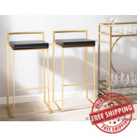 Lumisource BS-FUJI AU+BK2 Fuji Contemporary-Glam Barstool in Gold with Black Faux Leather - Set of 2